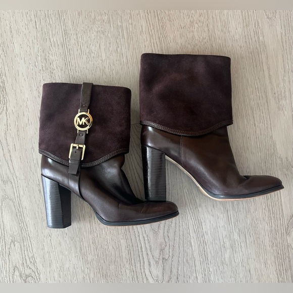 Michael Kors Signature Brown Leather Ankle Suede Fulton Harness Boots Size 10 - Picture 2 of 9